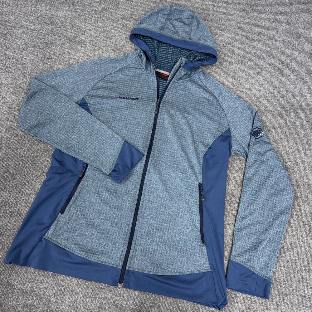 Mammut Fleece Jacket Women Large Full Zip Power Grid Jacket Hood Hoodie Mock